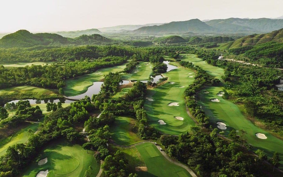 Aerial view of Ba Na Hills Golf Club's mountain and foothill fairways in Central Vietnam