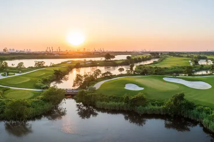 Sunset over the lakes at Vinpearl Golf Hai Phong