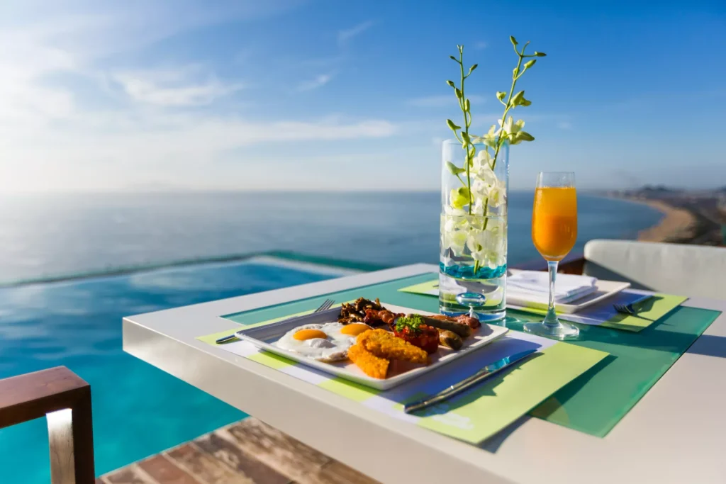 Poolside dining overlooking the Da Nang coastline