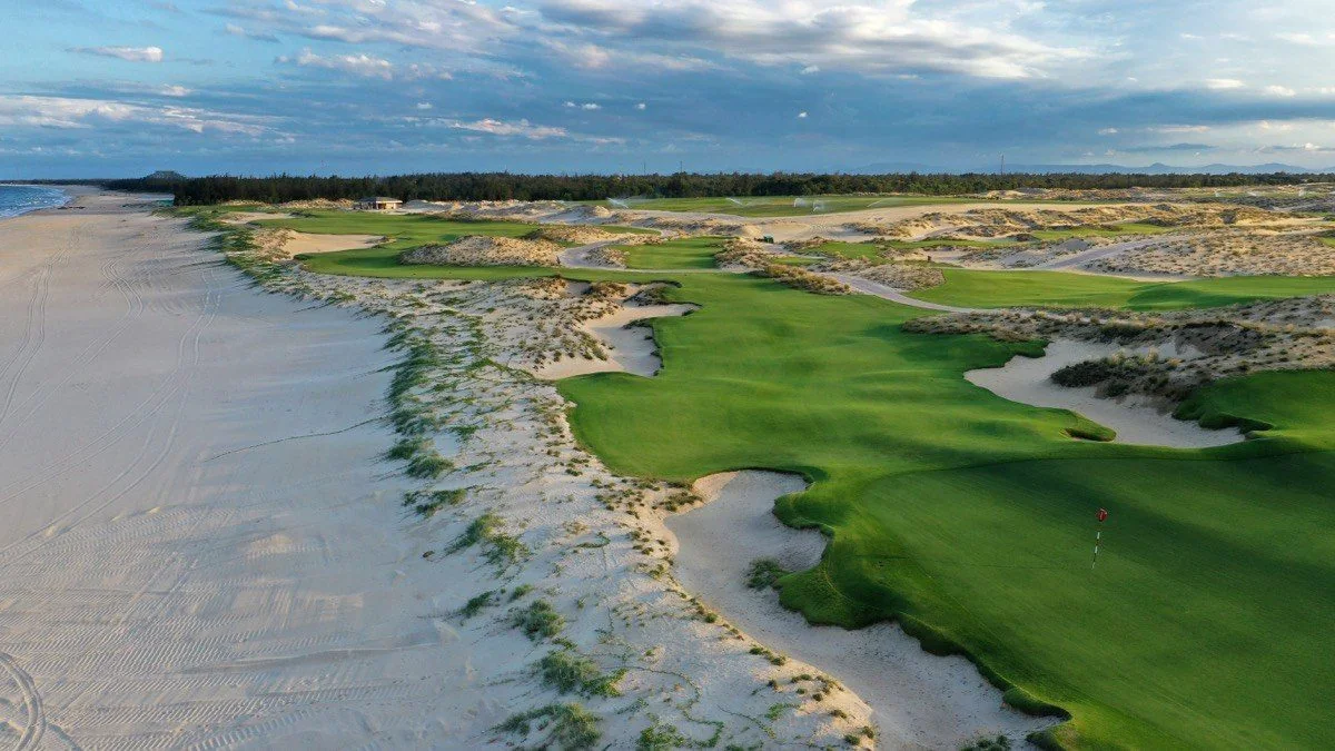 Aerial view of the Montgomerie Links course near the Central Vietnam coastline