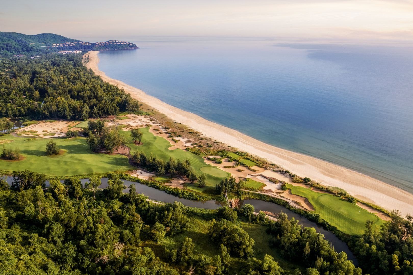 Golf fairway beside the ocean at Laguna Golf Lang Co, Central Vietnam
