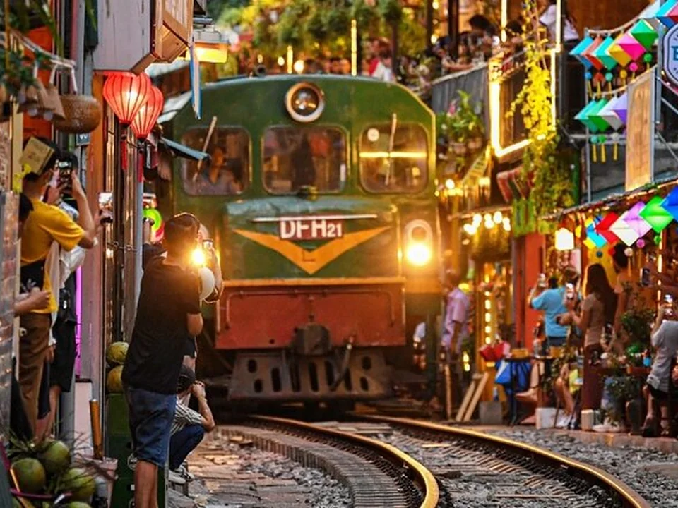 Hanoi Old Quarter train street at night