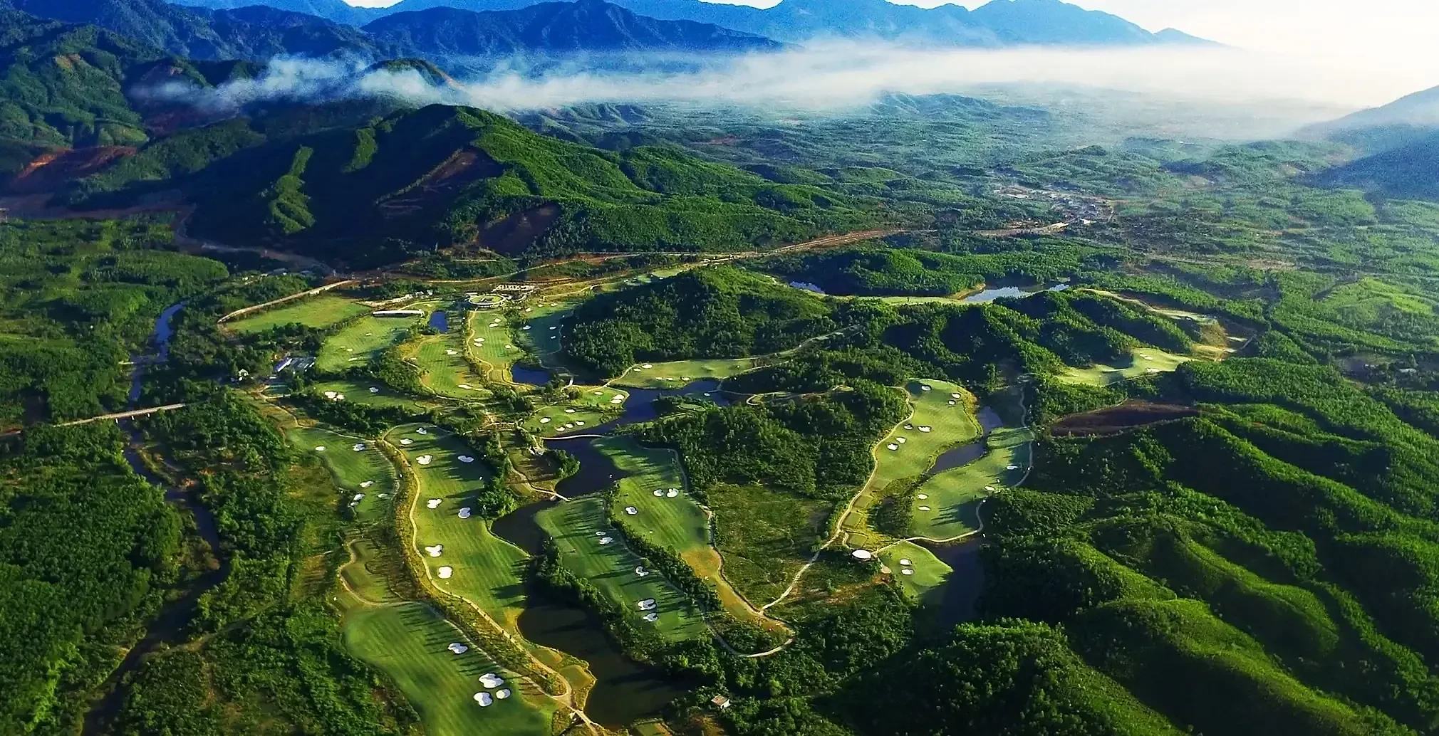 Aerial view of Ba Na Hills Golf Club in the mountains near Da Nang