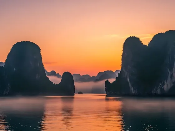 Ha Long Bay: Limestone islands at sunrise