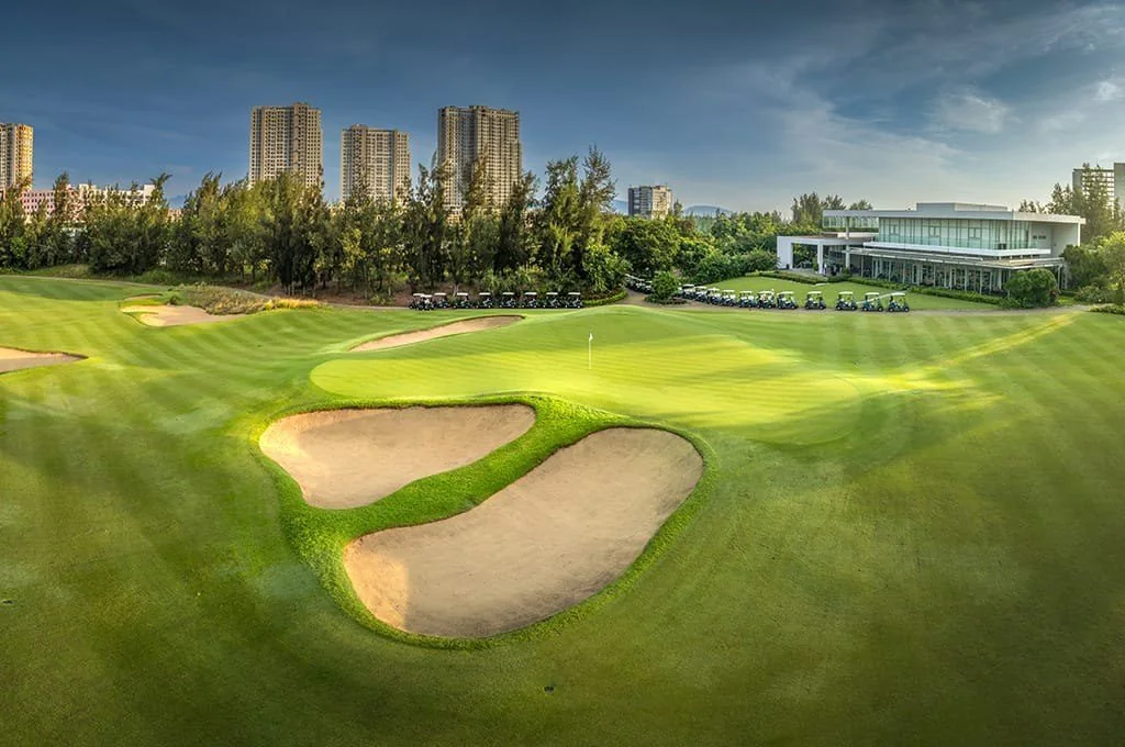Aerial view of the Montgomerie Links course near the Central Vietnam coastline