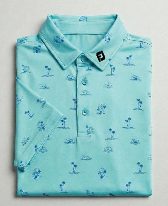 Custom men's tropical print golf polo shirt, club uniform sample
