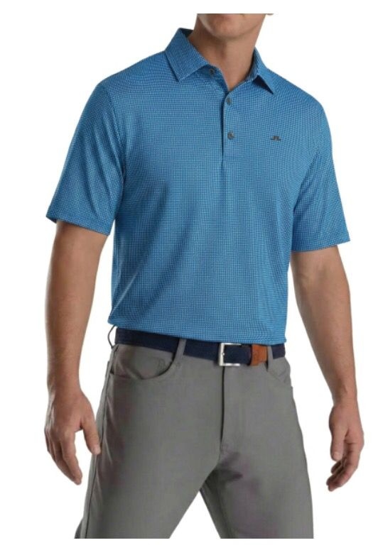 Custom blue golf polo on model, golf club polo shirts Australia