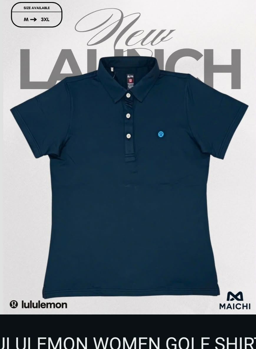 Women's custom navy golf shirt, corporate golf apparel sample