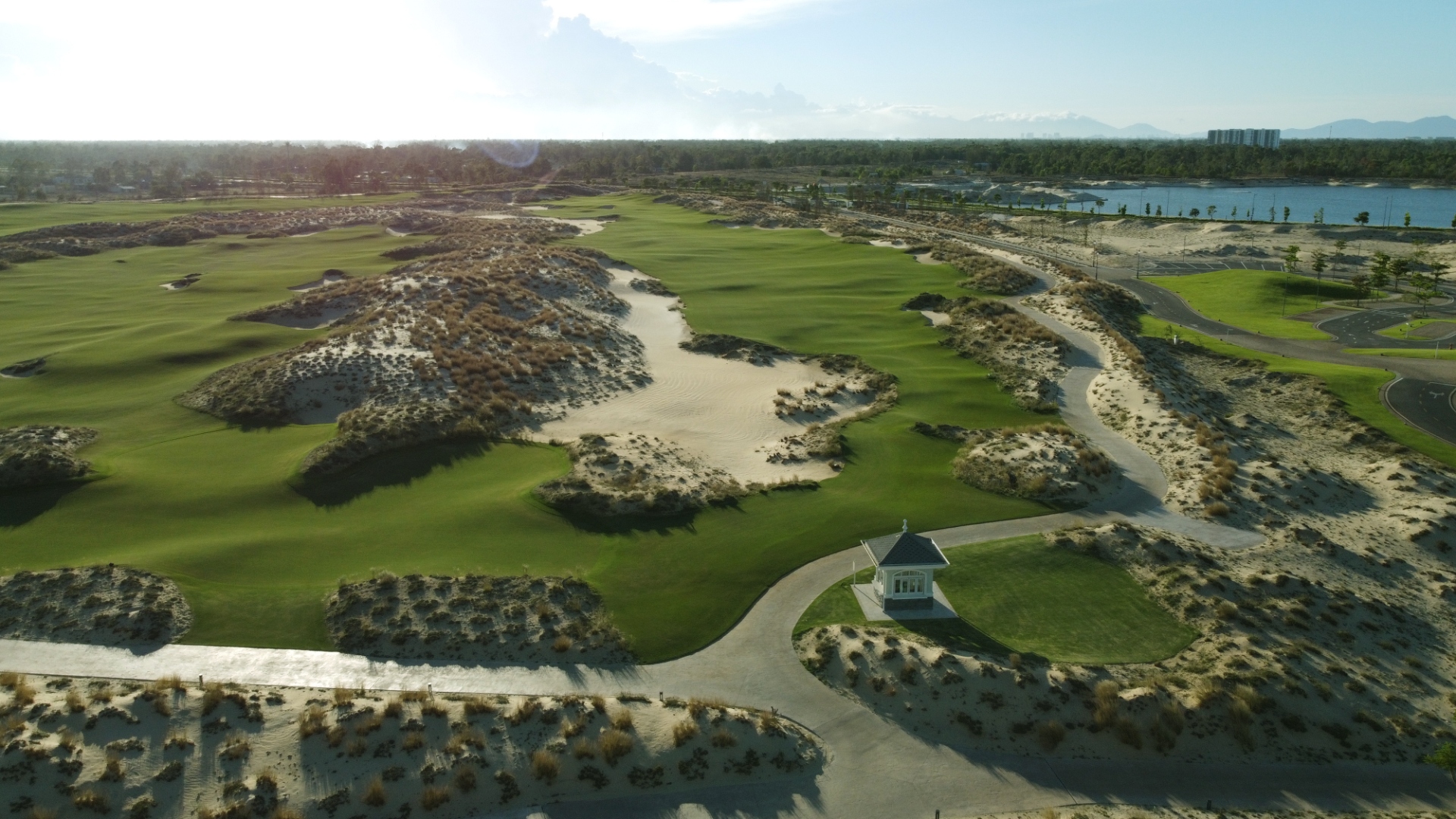 Aerial view of Hoiana Shores Golf Club on the white sand dunes near Hoi An, Vietnam